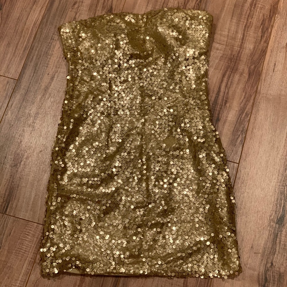 Gold Sequin Strapless Dress